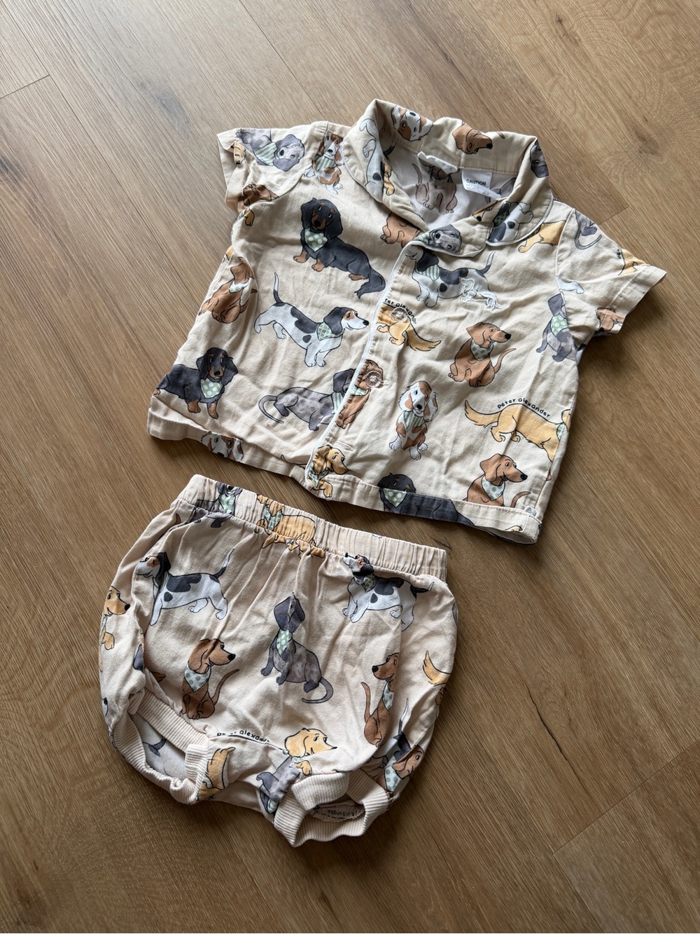 Peter Alexander Beige Puppy Print Kids Matching Set